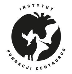 Logo Fundacji Centaurus z sylwetkami konia i psa – organizacji ratującej zwierzęta, organizatora obozu.